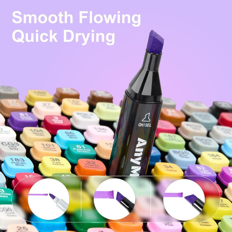 Anymark Alcohol Markers, 48 Colors Dual Tip Art Coloring Markers Set for Adult Book Drawing Sketching Painting, Chisel & Fine, Black Penholder - Image 3